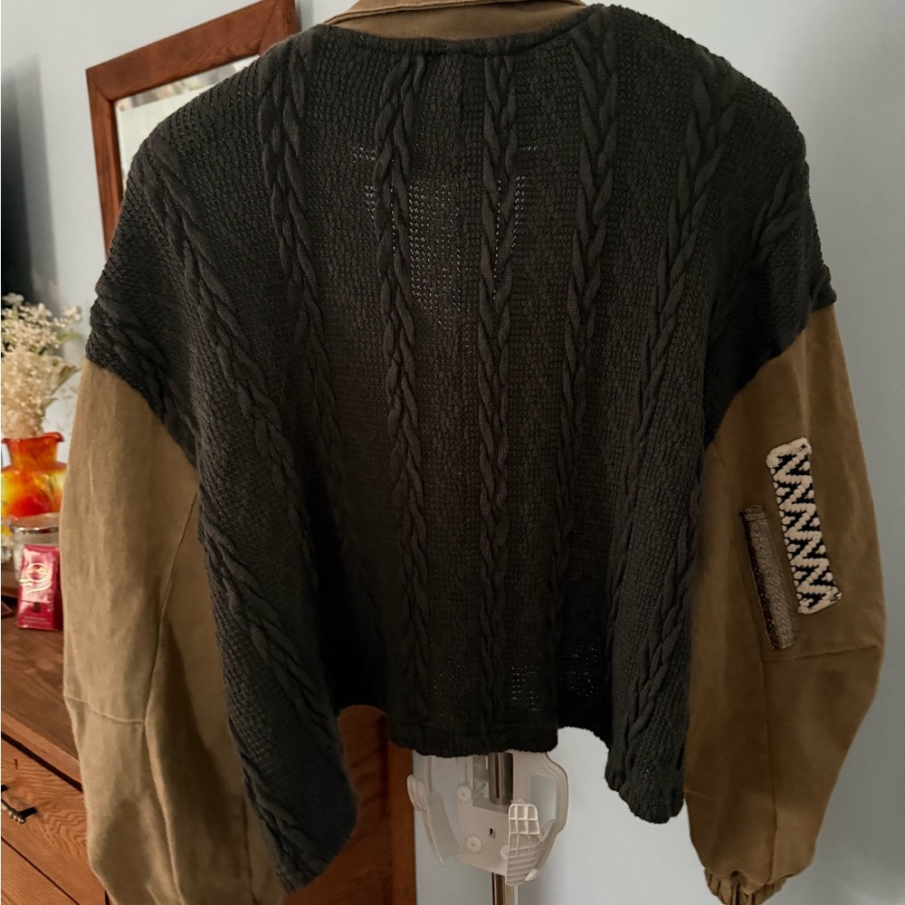 POL Blue and Tan Patchwork Shacket - Picture 2 of 6